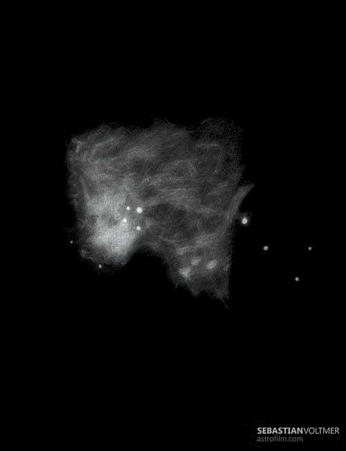 Teleskop-Zeichnung (invertiert) vom Trapez des Großen Orion-Nebels / M42