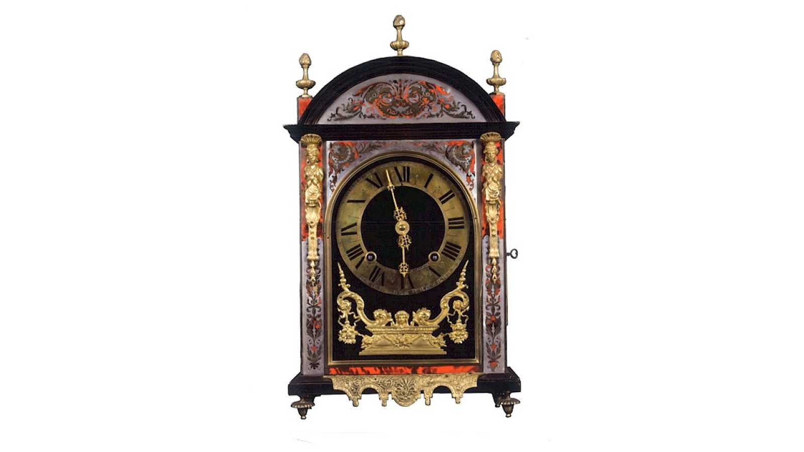 Pendeluhr mit Gehäuse in Boulle-Technik mit rotem Schildpatt, um 1700.Das Foto machte Roman Schmidt